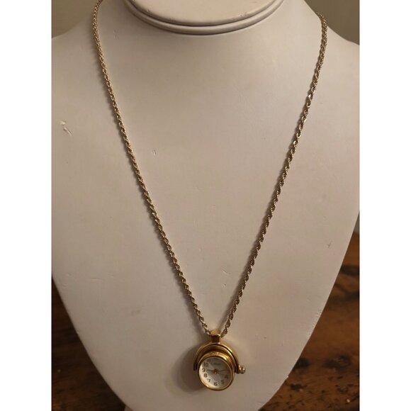 Vintage C. Blanc Reversible Pendant Necklace Watch on One Side, Purple Cabochon - Picture 14 of 16